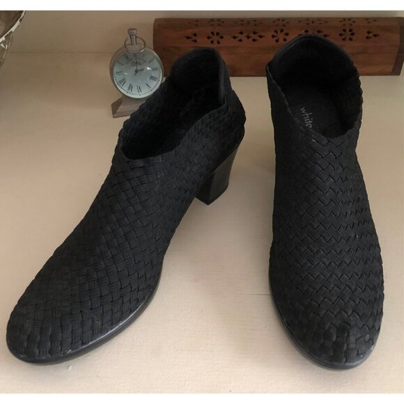 Woven Black Ankle Boots With Block Heel By White Mountain Women's Size 10 - Picture 3 of 10
